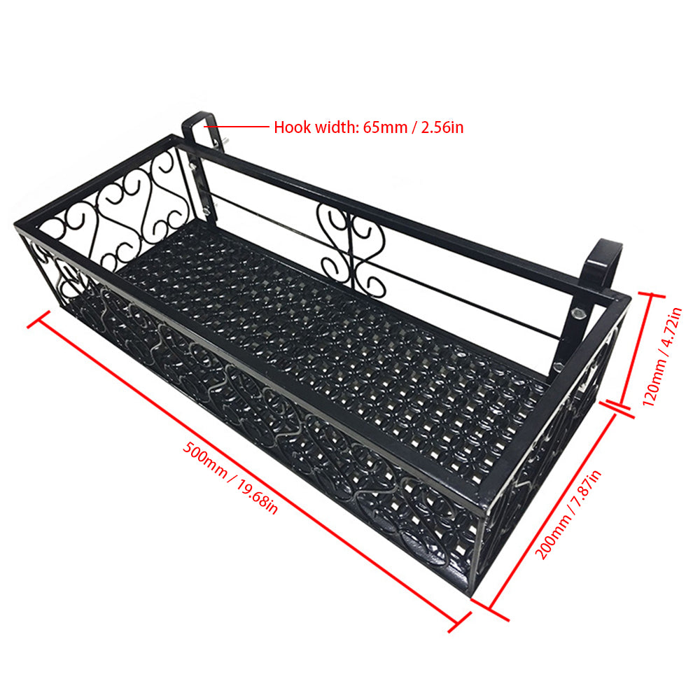 Iron -ing Flower Railing Shelf Basket with Hooks Balcony Planter Pots Stand Holder for Outside 1-Tier