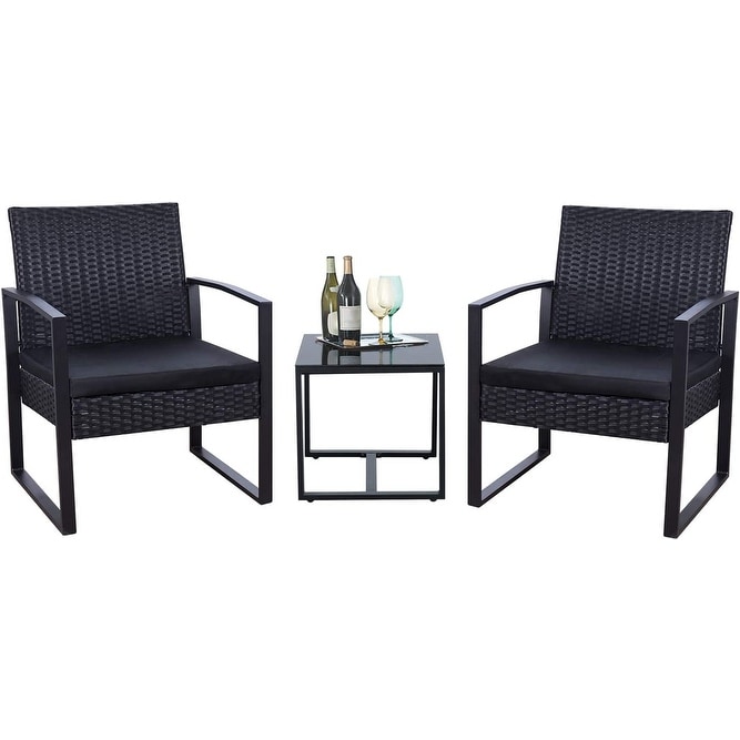 Furniwell 3 Pieces Patio Conversation Set Chairs with Coffee Table