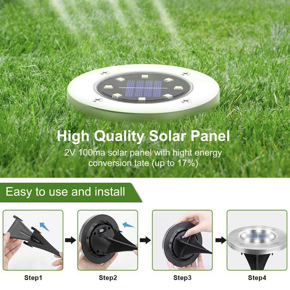 Kqiang 4-16X 8 Led Solar Power Flat Buried Light In-Ground Lamp Outdoor Path Garden