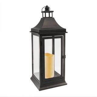 LUMABASE 7.125 in. x 19.5 in. Matte Black Tall Classic Lantern with LED Candle 90501