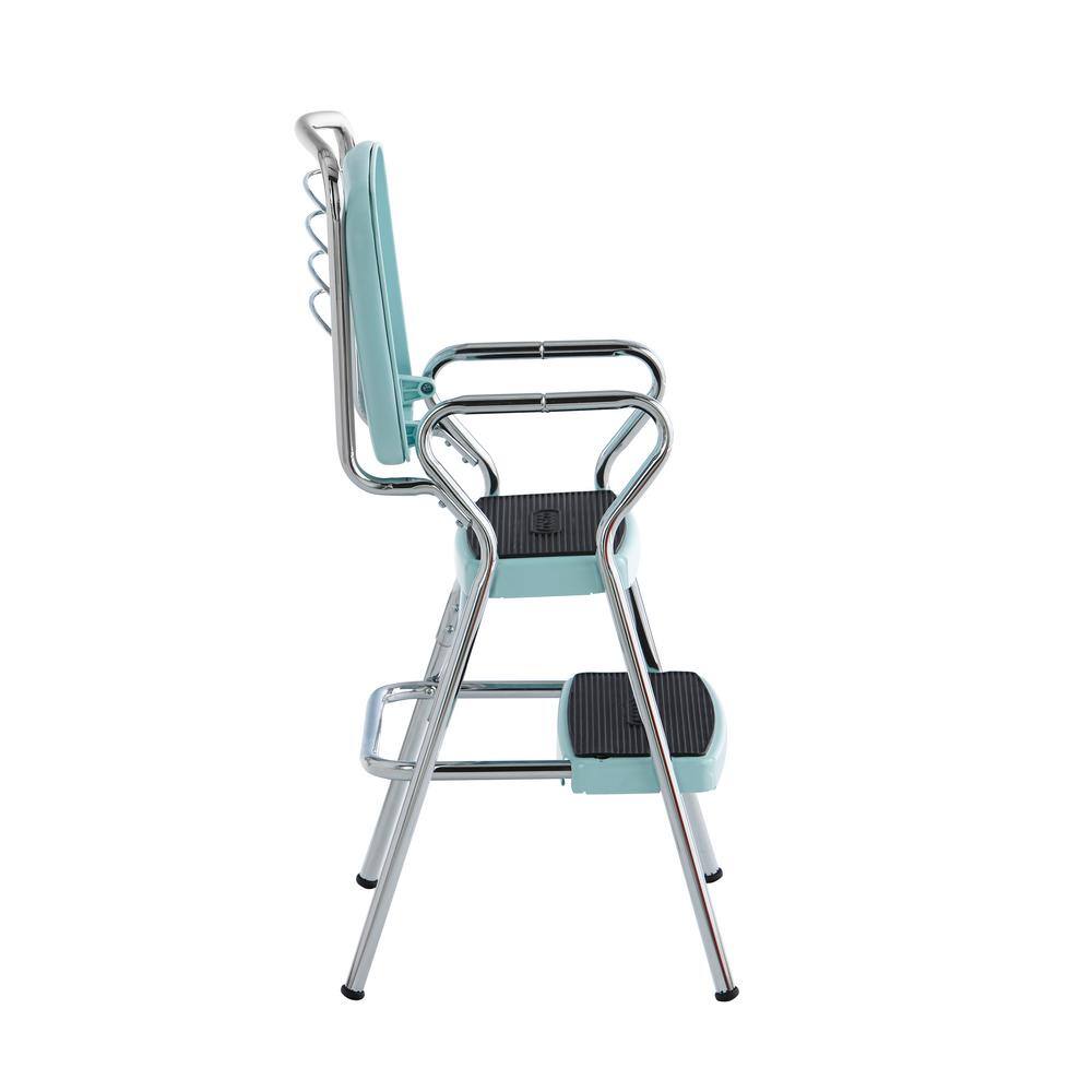 Cosco 2-Step 3 ft. Steel Retro Step Stool with 225 lb. Load Capacity in Teal 11140TEA1E