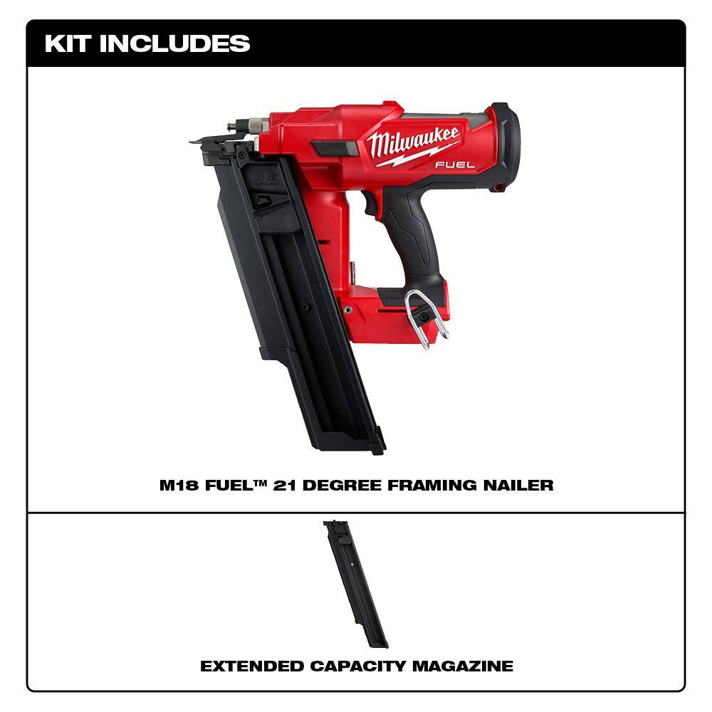 MW M18 FUEL 3-12 in. 18-Volt 21-Degree Lithium-Ion Brushless Cordless Framing Nailer Tool-Only with Extended Capacity Mag 2744-20-48-08-2744