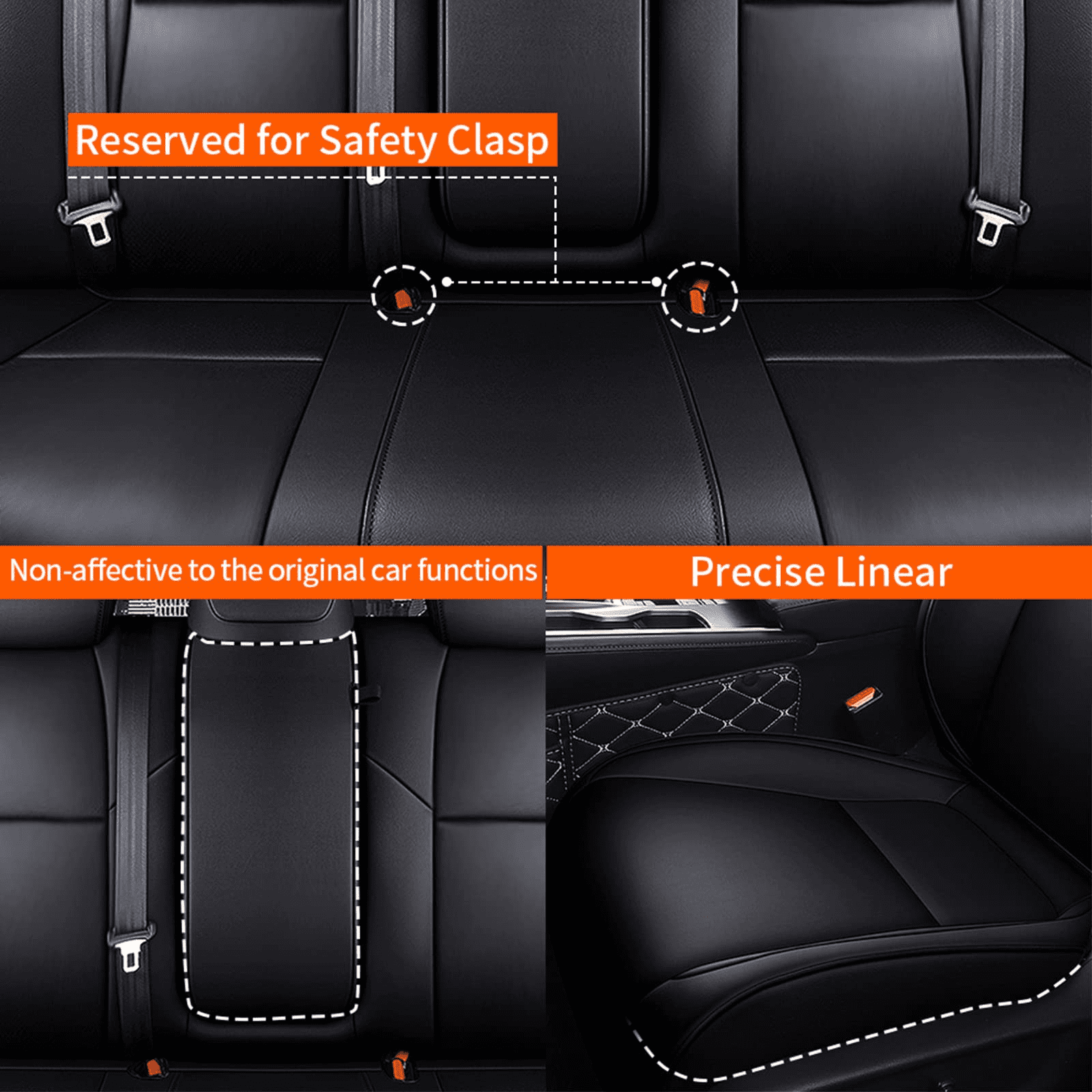 AOMSAZTO Custom Fit for Honda Accord 2018 2019 2020 2021 2022 Accord Faux Leather Car Seat Covers Full Set Airbag Accord Seat Waterproof Dirt Resistant Protector New Black(Rear Row Headrest Conjoined)