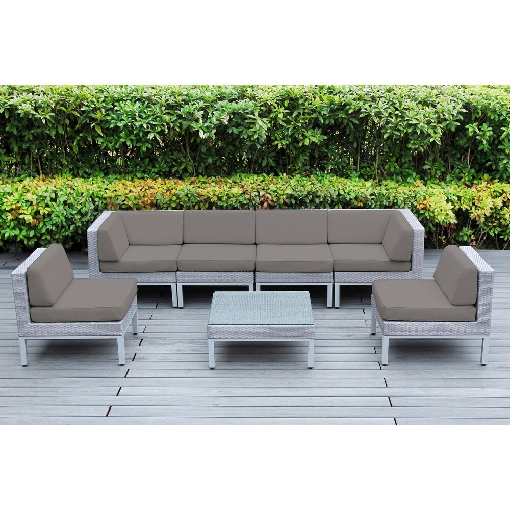 Contemporary 7 Piece Gray Wicker Outdoor Patio Seating Group with Cushions