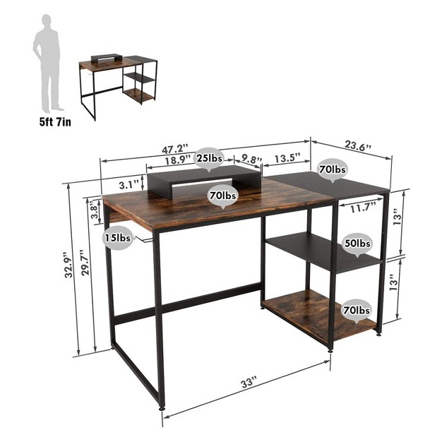 Nost amp Host Computer Office Desk Workstation With Storage Shelves Rustic Brown