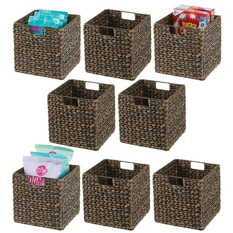 mDesign 10.5 Cube Hyacinth Kitchen Storage Basket with Handles， 8 Pack