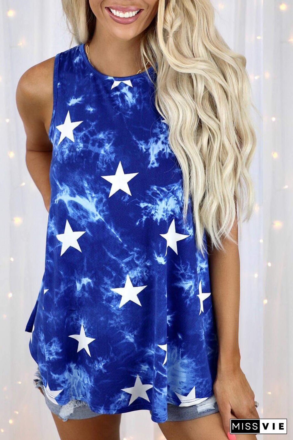 Blue Stars Tie-dye Flowy Tank Top