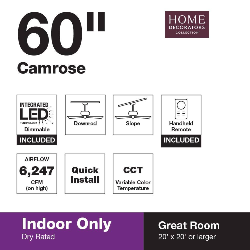 Home Decorators Collection Camrose 60 in. White Color Changing Integrated LED Brushed Nickel Indoor Ceiling Fan with Light Kit and Remote Control 51860