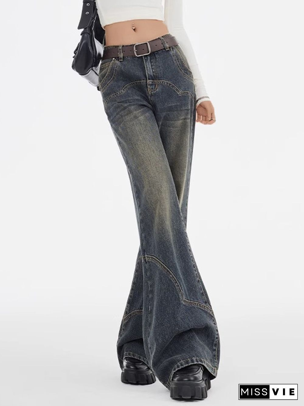 Wash High Rise Splice Boyfriend Jeans