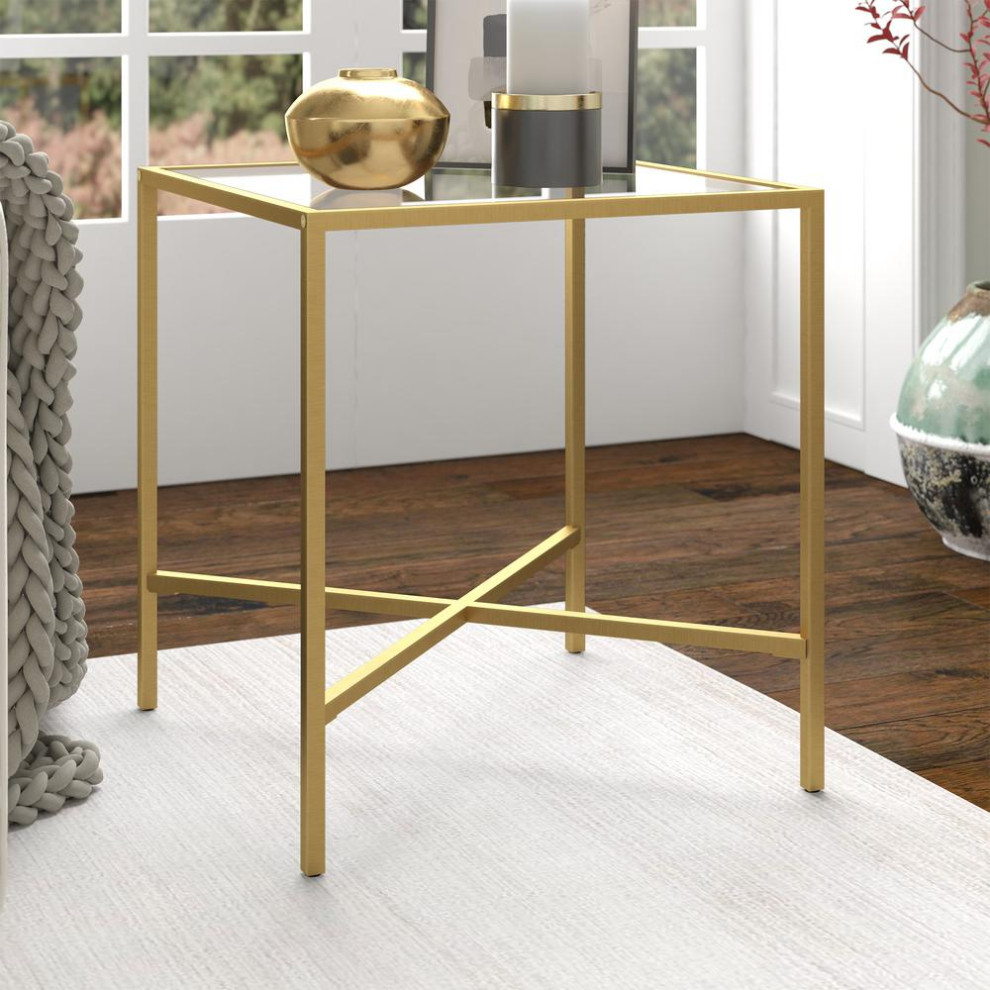 Henley 20  x27 x27Wide Square Side Table in Brass   Contemporary   Accent Chests And Cabinets   by BisonOffice  Houzz