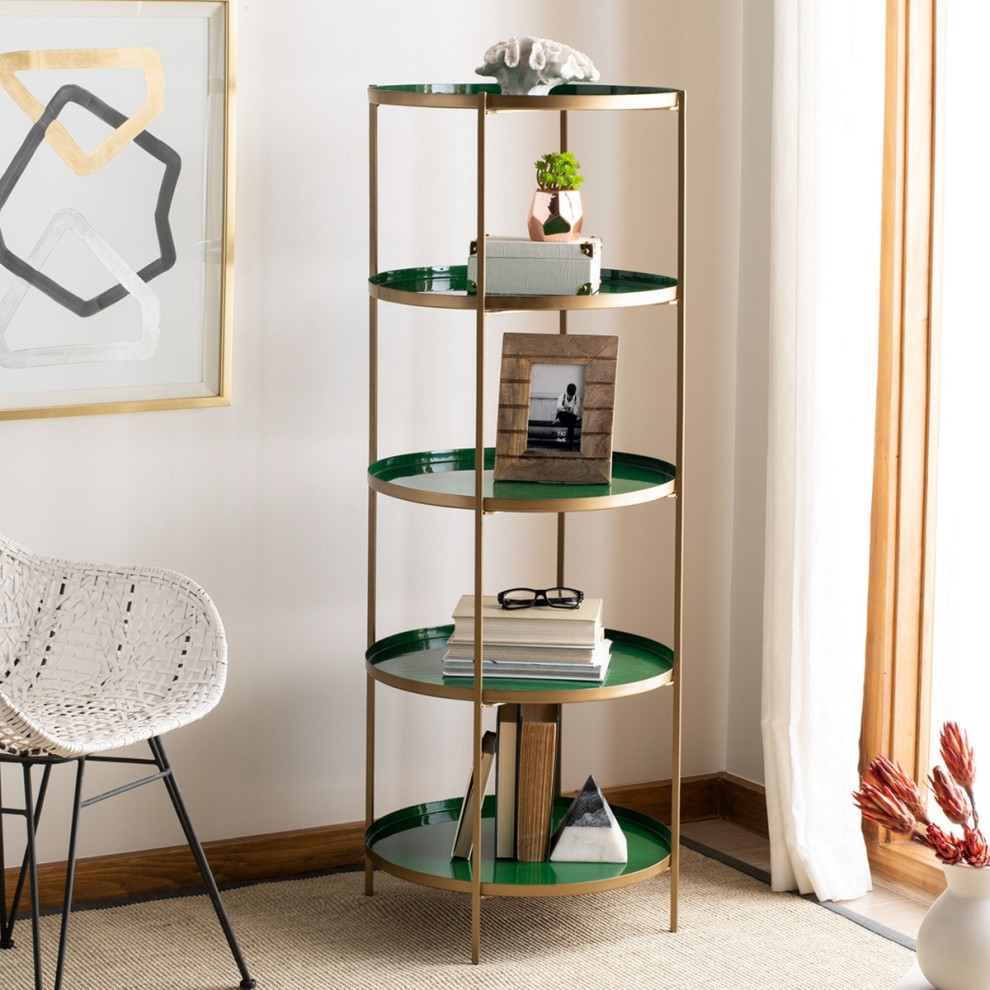 Luchi Round 5 Tier Etagere/Bookcase  Hunter Green/Brass   Contemporary   Bookcases   by Rustic Home Furniture Deco  Houzz