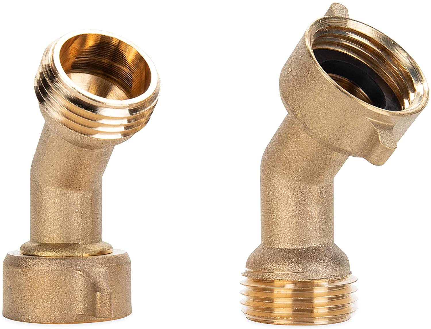 Camco 45 Degree Hose Elbow， Eliminates Stress and Strain On RV Water Intake Hose Fittings， 2-Pack (22607)