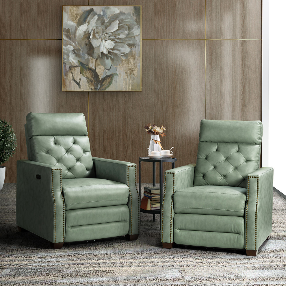 Fernando 31.50 quotW Genuine Leather Power Recliner  Set of 2   Contemporary   Recliner Chairs   by Karat Home  Houzz