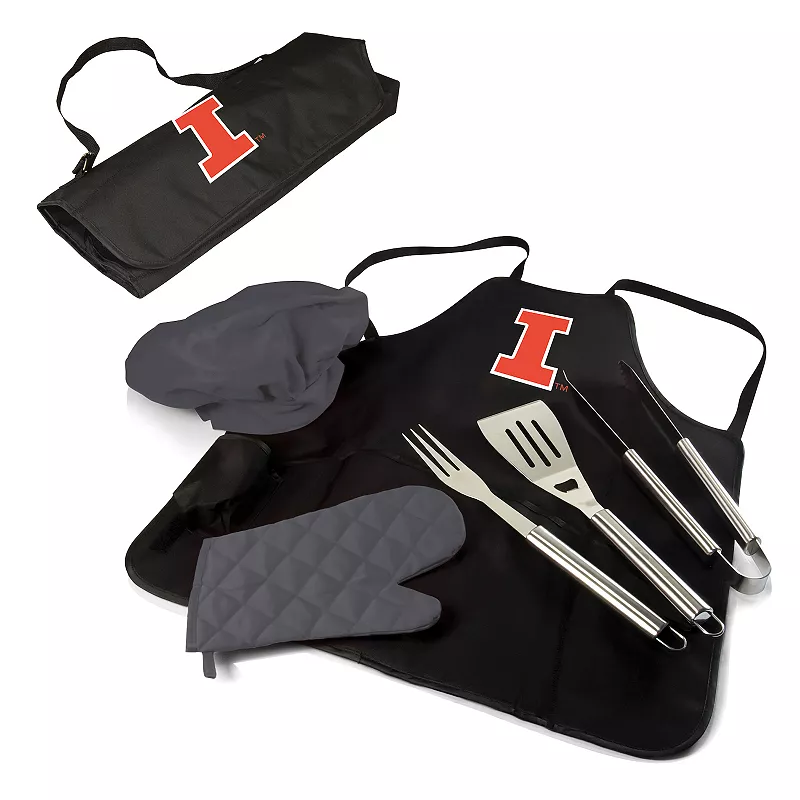 Picnic Time Illinois Fighting Illini BBQ Apron Tote Pro Grill Set