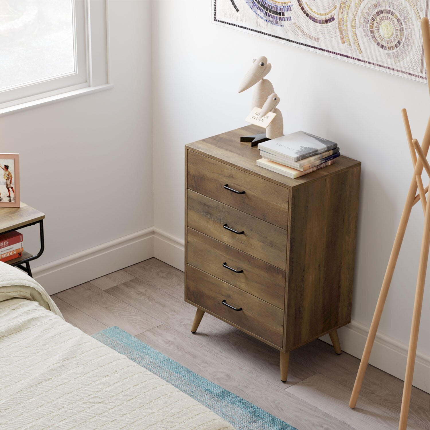 Homfa 4 Drawer Dresser, Wood Chest of Drawers, 23.6'' W Nightstand Chest Dresser for Bedroom, Rustic Brown Finish