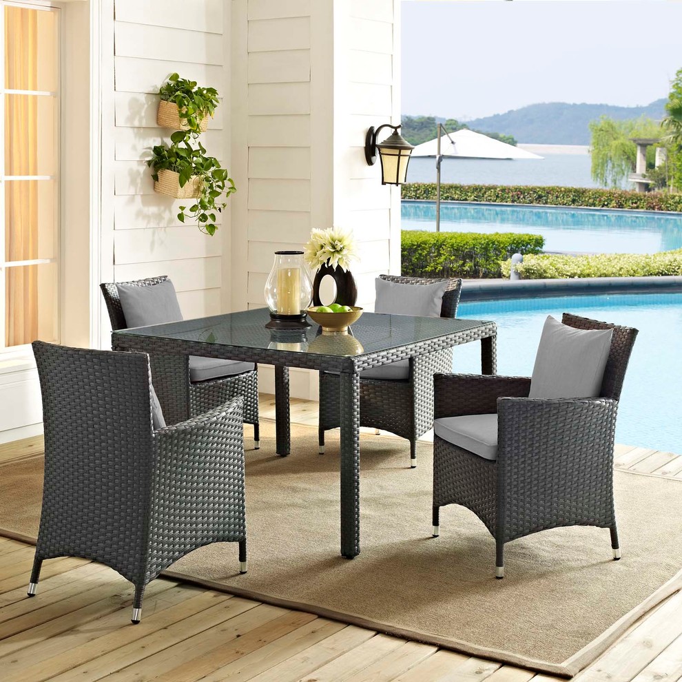 Modern Outdoor Side Dining Chair  Set of 4  Sunbrella Rattan   Tropical   Outdoor Dining Chairs   by House Bound  Houzz