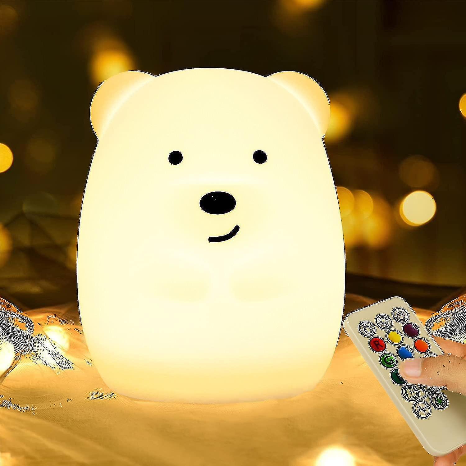 Wekity Led Nursery For Kids -usb Rechargeable Animal Silicone Lamps With Touch Sensor And Remote Control (bear)