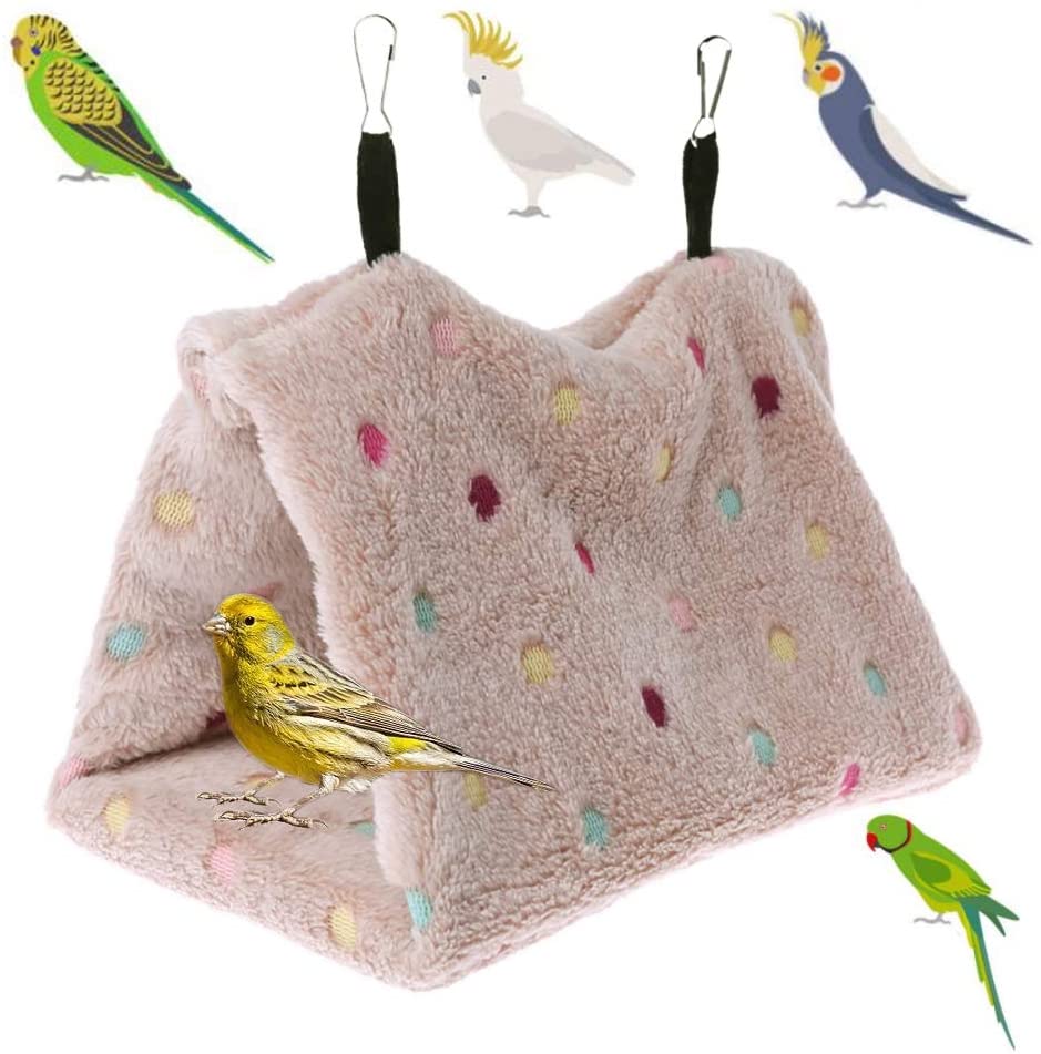 SAYTAY Parrot Nest Plush Snuggle Bird Hammock Pet Hut House Bed Cage Tent for Sun Conure Quaker Green Cheek Parakeets Cockatiels Hangable with Bilateral Hooks