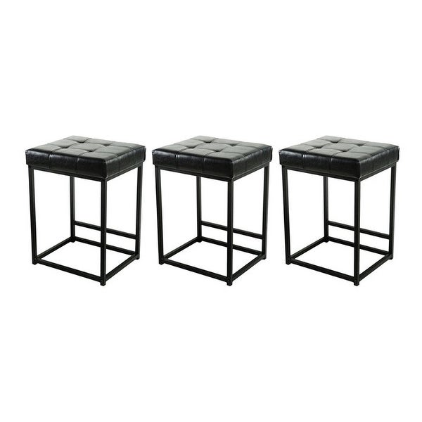 24 Inch Square Upholstered Metal Bar Stool with Fabric/Leather Seat，-Set of 3