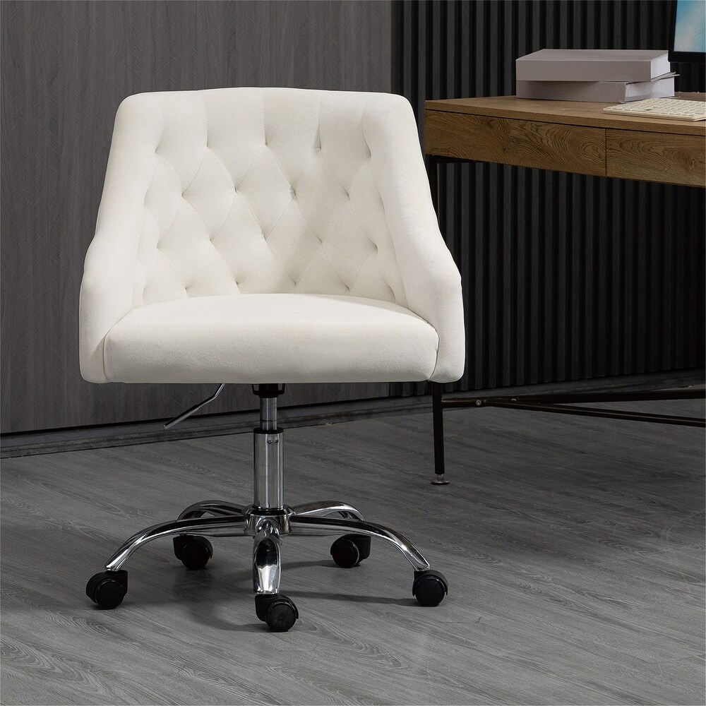 Velvet Office Chair Height Adjustable Swivel Upholstered Chair Wheels