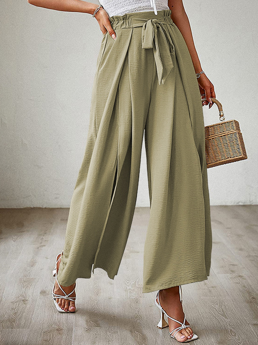 Summer Bow Loose High Waist Pleated Wide Leg Pants With Belte