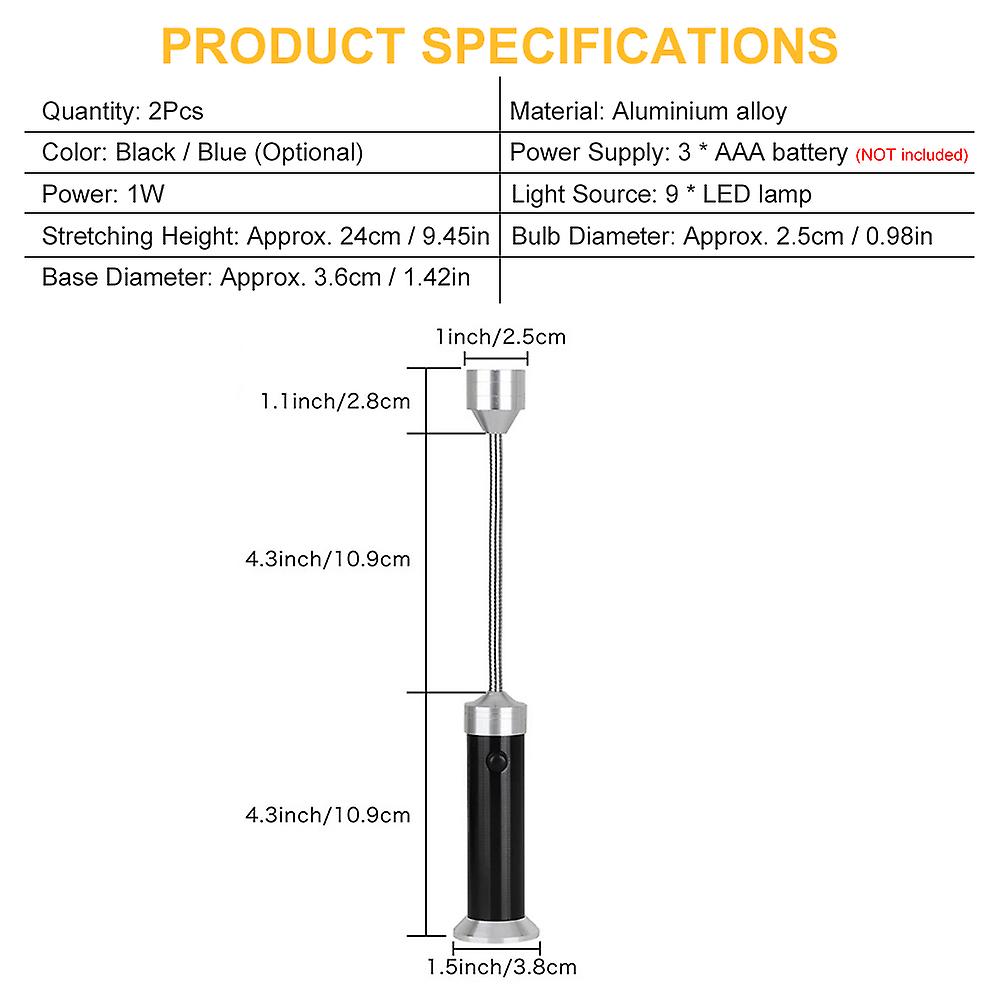 2pcs 9 Leds Bbq Grill Light With Magnetic Base Tool Lamp With Plastic Case Flashlight Night Light With Bendy Hose Led Lamp For Household Barbecue Outd