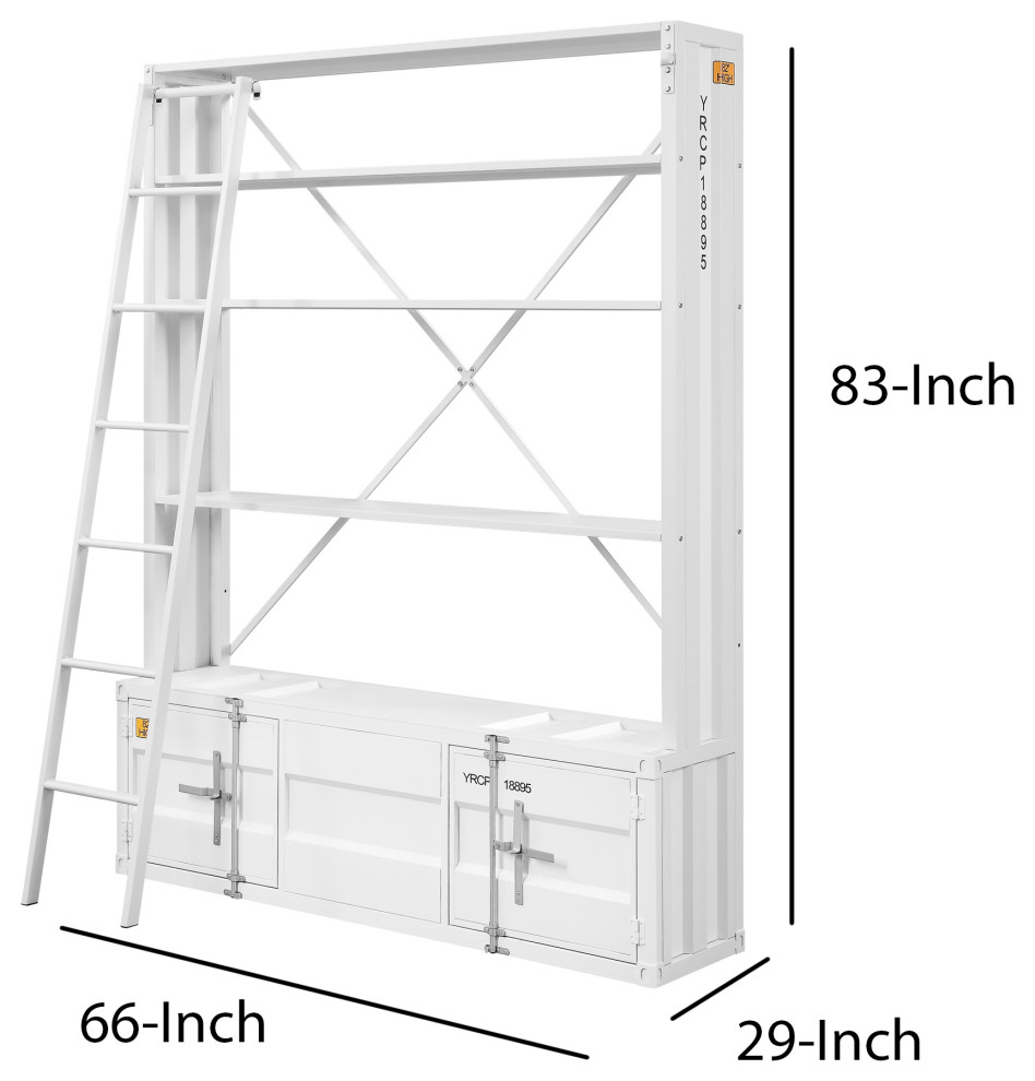 Metal Base Bookshelf And Ladder With 2 Extra Storage Compartments  White   Industrial   Bookcases   by VirVentures  Houzz