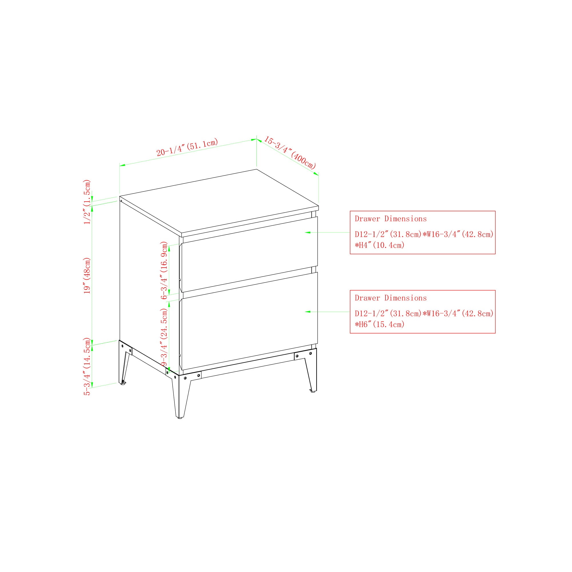 Desert Fields Eaton 2-Drawer Nightstand, Walnut