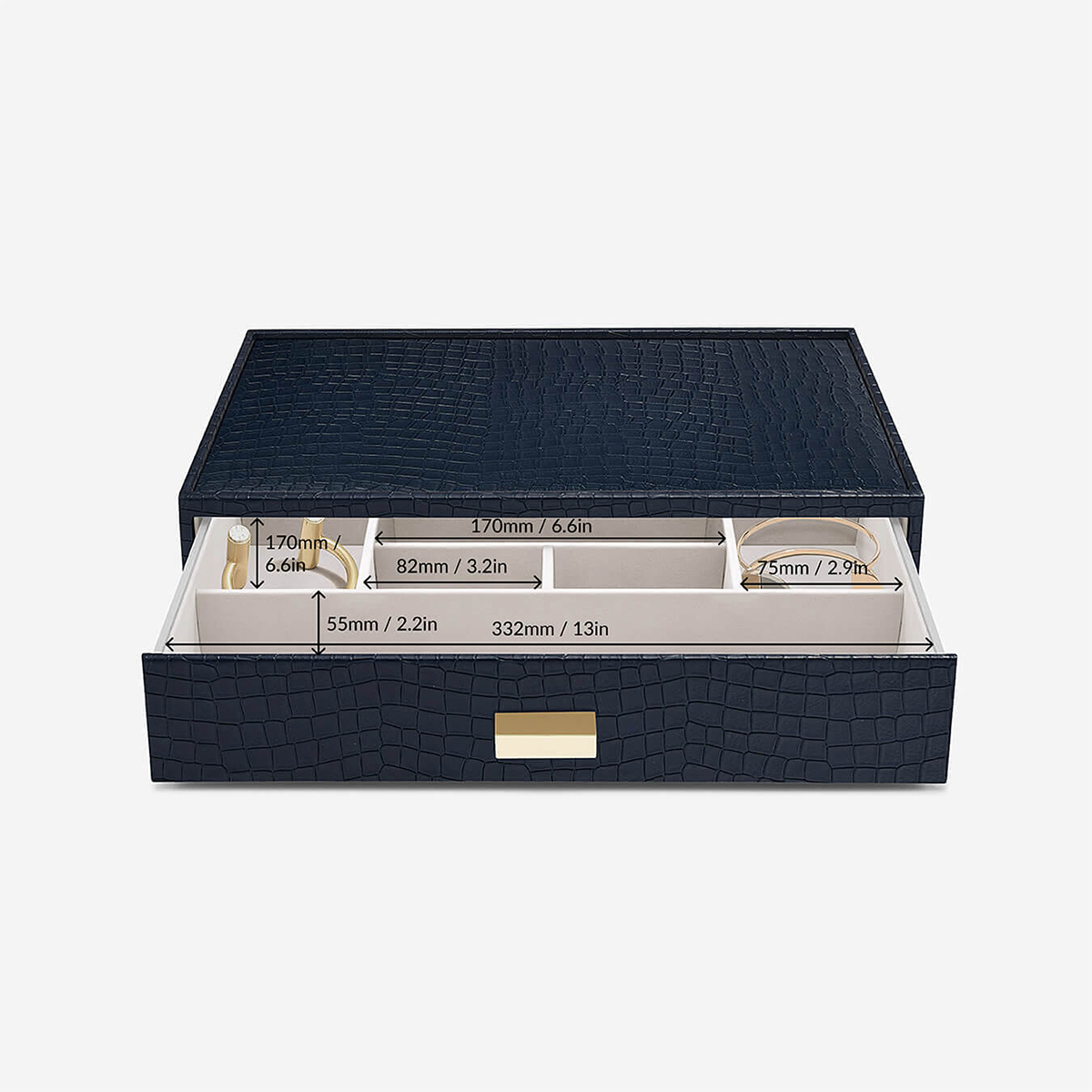 Stackers Navy Vegan Crocodile Supersize Premium Jewelry Box