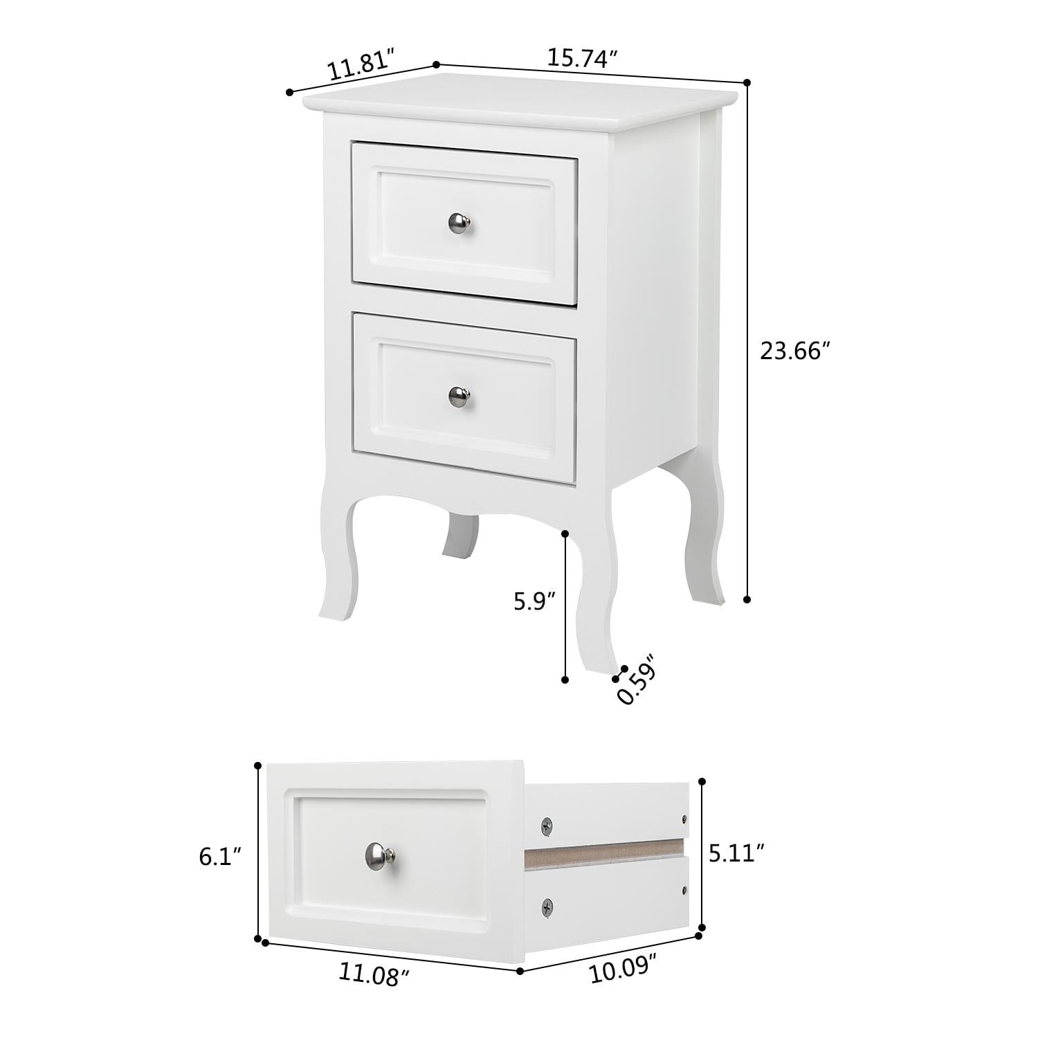 Ktaxon 2 PCS White Nightstand,End Table with 2-Drawer,Wooden Bedside Table Night Table,Bedroom Furniture Nightstand,Country Style