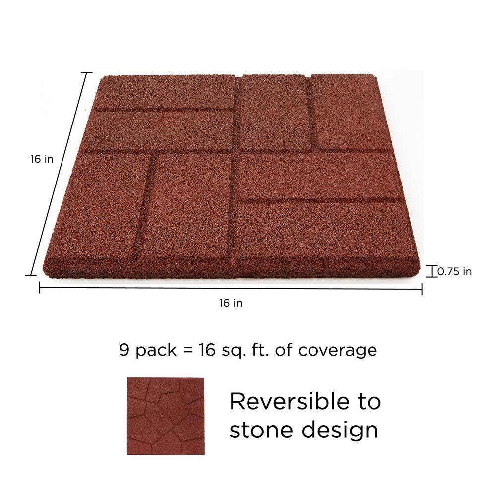 Rubberific 16 in. x 16 in. Red Dual-Sided Rubber Paver (9-Pack) DCPVRD9