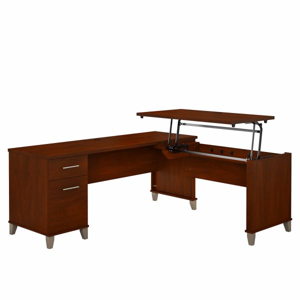 Bush Furniture Somerset 72W 3 Position Sit to Stand L Shaped Desk in Hansen Cherry