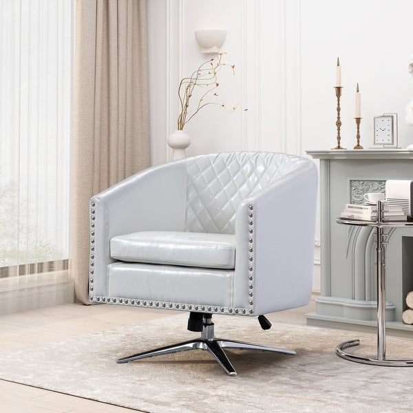 Swivel Barrel chair living room chair with nailheads and Metal base