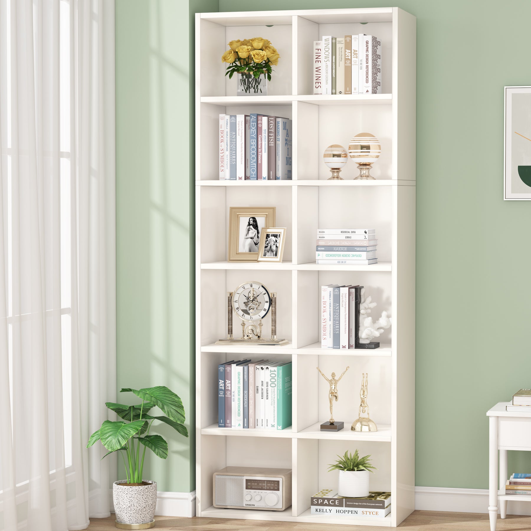 70.9 Bookcase, Modern Bookshelf with 12 Cube Storage