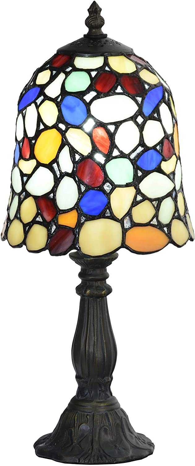 SHADY L10729 Colored Cobblestone Tiffany Style Stained Glass Table Lamp with 6-inch Wide Lampshade  Multi-Colored  15 inch Tall