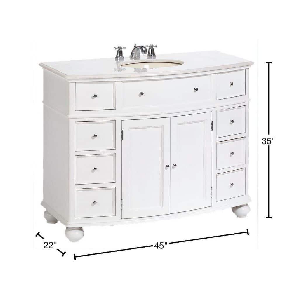 Home Decorators Collection Hampton Harbor 45 in W x 22 in D x 35 in H Freestanding Bath Vanity in White with White Marble Top