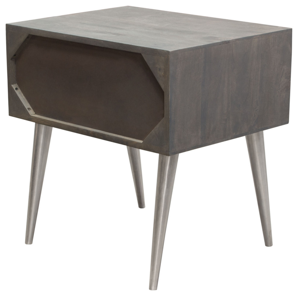 Petra Solid Mango Wood 1 Drawer Accent Table  Smoke Gray Finish With Nickel Legs   Midcentury   Side Tables And End Tables   by VirVentures  Houzz