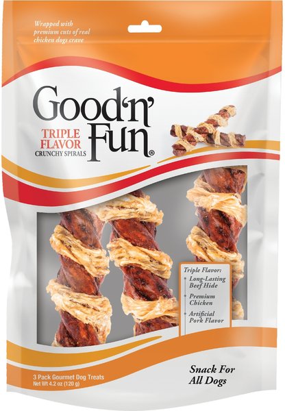 Good 'n' Fun Chicken Wrapped Beefy Spirals Dog Treats， 3 count