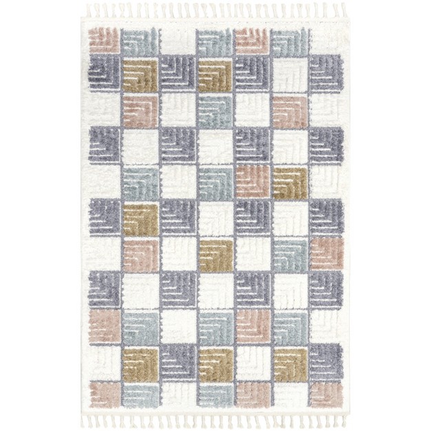 Marah Geometric Lattice Kids Tassel Area Rug