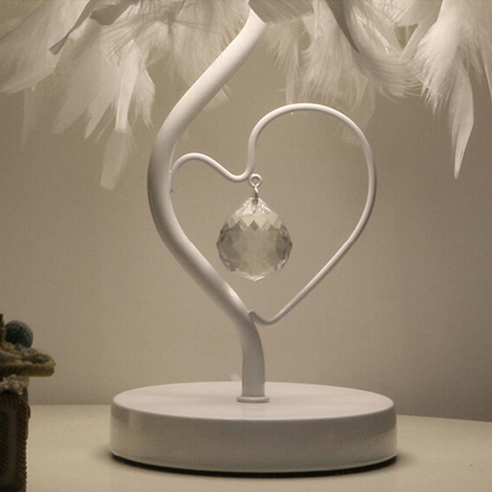 Surpars House Heart Shape White Feather Deco Table Lamp Crystal Bedside Table Lamp