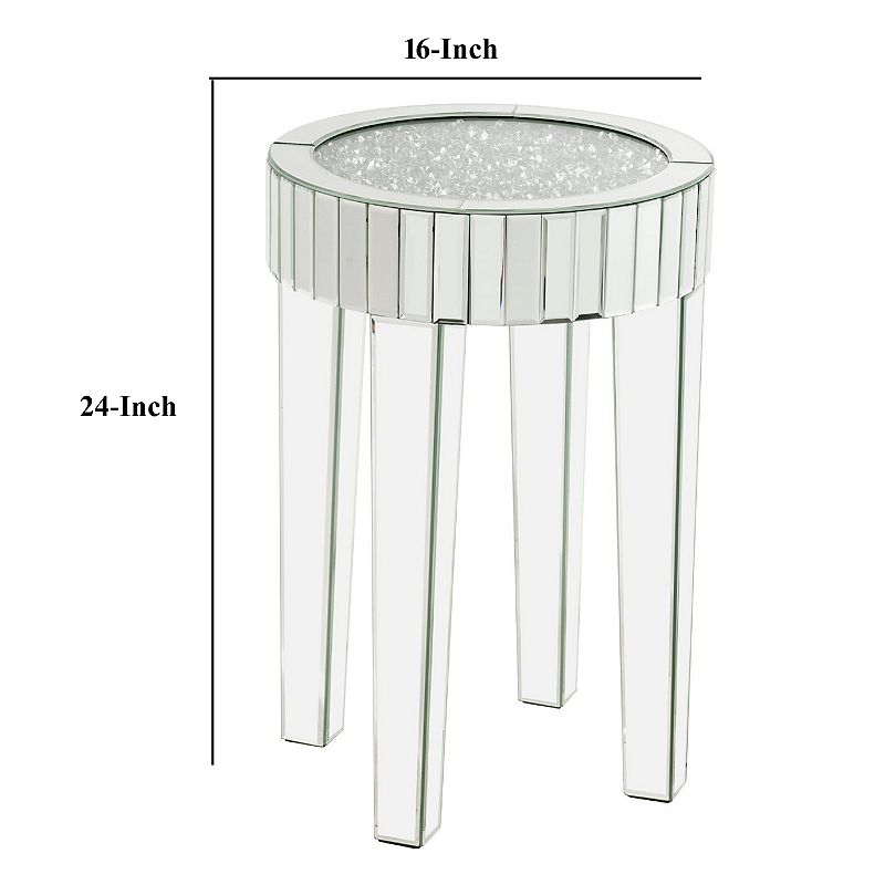 End Table with Mirror Trim and Faux Diamond Inlays， Silver