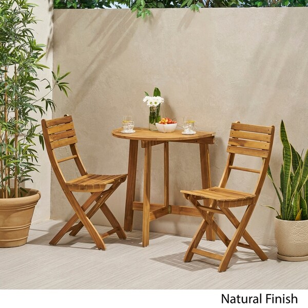 Westmount Outdoor 2 Seater Half-Round Folding Acacia Wood Bistro Table Set by Christopher Knight Home -  - 28807622