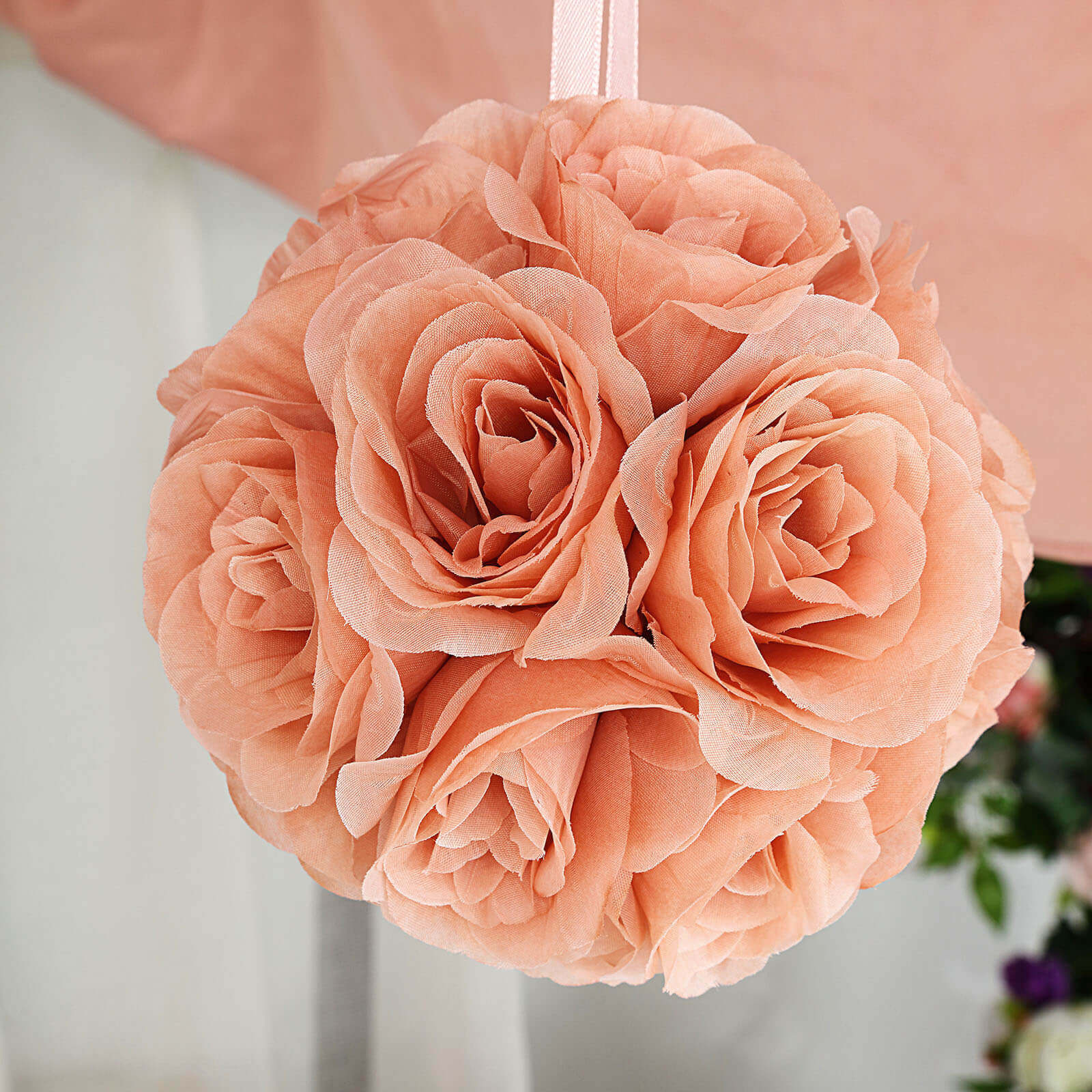 2 Pack Dusty Rose Artificial Silk Rose Kissing Ball, Flower Ball 7