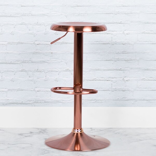 Offex Contemporary Adjustable Height Retro Metal Swivel Barstool in Rose Gold Finish