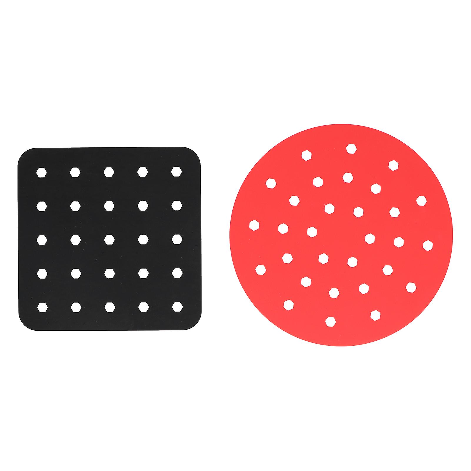 Reusable Fryer Liner Nonstick Silicone Fryer Basket Mat Steaming Pad Kitchen Accessoriesblack Square + Red Round