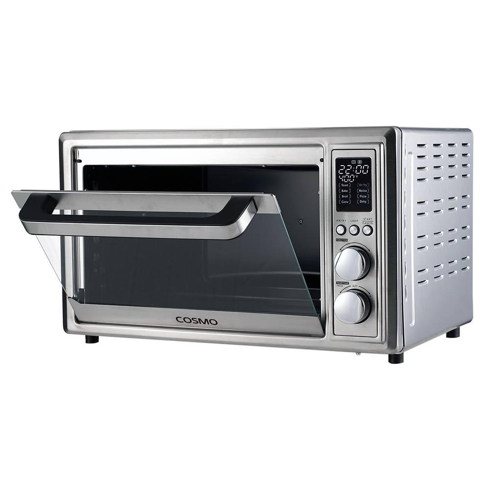 Cosmo 32 qt. Compact Electric Air Fryer Toaster Oven with Air Fry Basket Rotisserie Fork 1800W in Stainless Steel COS-317AFOSS