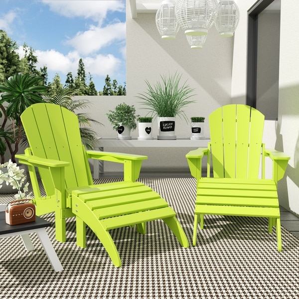 Polytrends Laguna Hdpe All Weather Outdoor Patio Foldable Adirondack Chairs With Ottomans (5Piece Set)