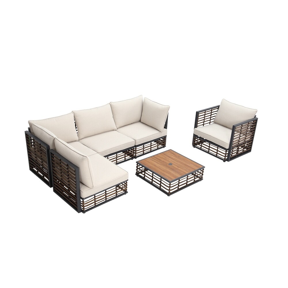 7 Piece Metal Outdoor Hollow Out Patio Conversation Seating Set