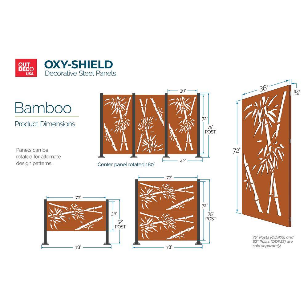 OUTDECO Bamboo 3 ft. x 6 ft. Oxy-Shield Corten Steel Decorative Screen Panel in Rust with 6 Screws OXY004