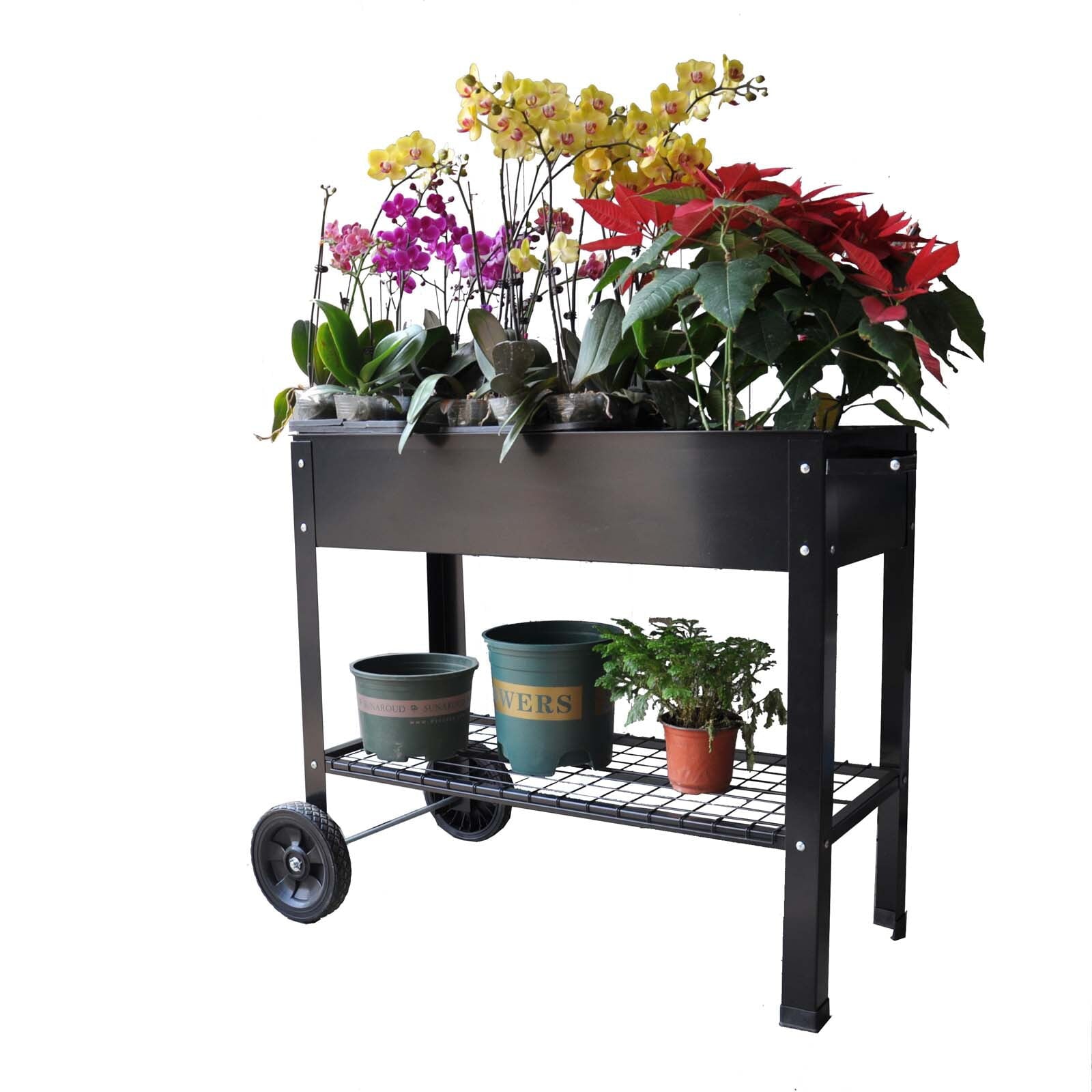 KALEFU Mobile Metal Raised Garden Bed Cart Flower Vegetable Planter Box with Wheels and Legs for Outdoor Indoor Patio Backyard